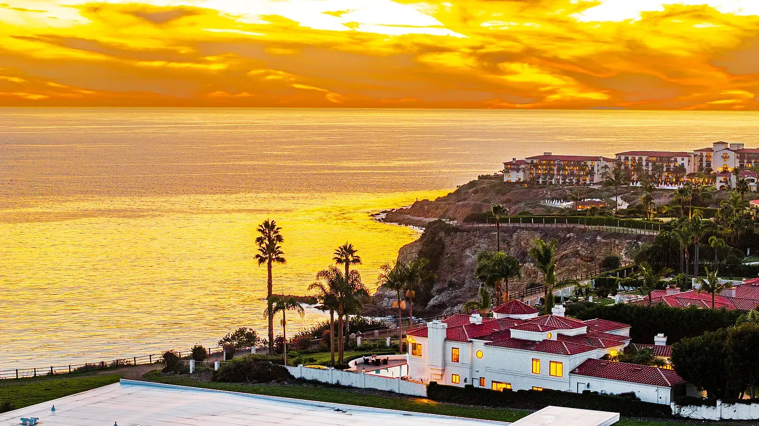 Golden-hour aerial of the coast